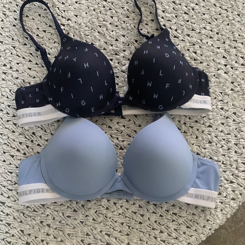 Tommy Hilfiger Black Logo Print & Light Blue Padded Bras - Duo Pack